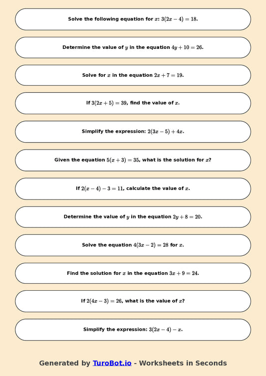 Math - Multi Step Equations Exercise 7 - Year 7 - Exercise 7