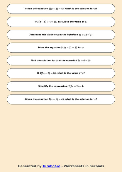 Math - Multi Step Equations Exercise 7 - Year 7 - Exercise 7