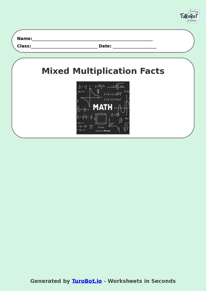 Math - Multiplication - Year 3 - Challenge Mixed Multiplication Facts