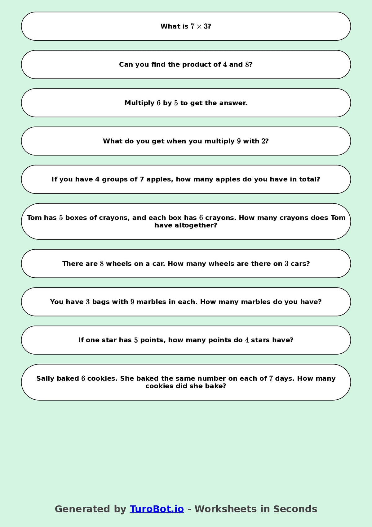 Math - Multiplication - Year 3 - Challenge Mixed Multiplication Facts