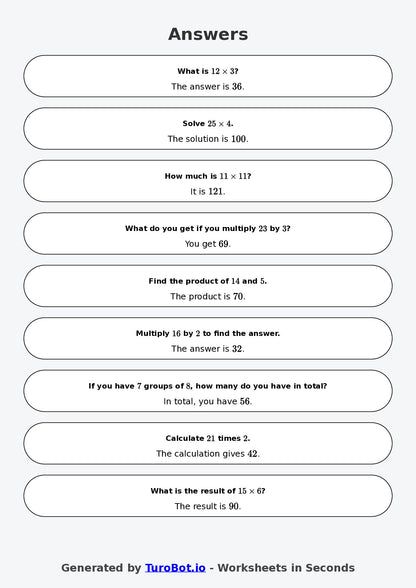 Math - Multiplication - Year 3 - Challenge Multi Digit Multiplication