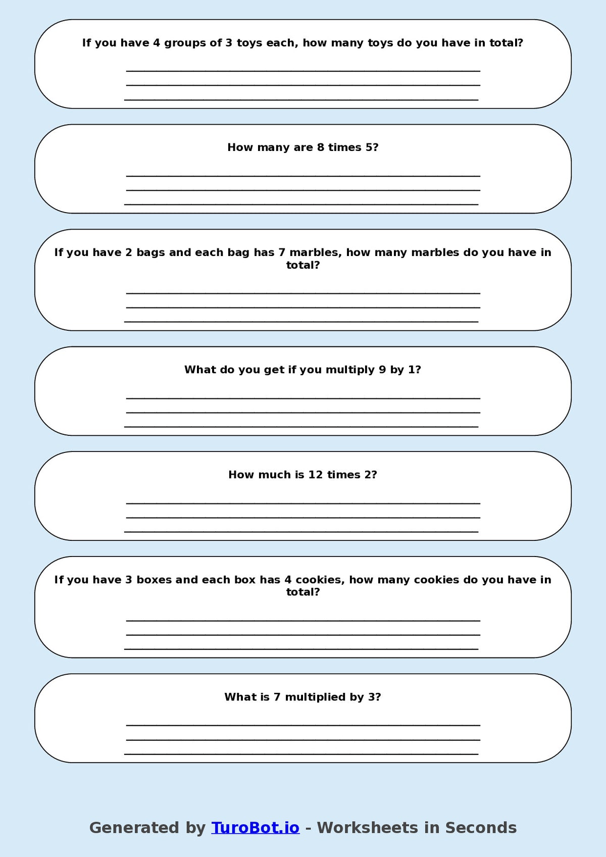 Math - Multiplication - Year 3 - Mixed Multiplication (2-12)