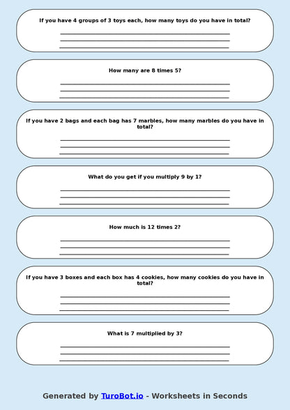 Math - Multiplication - Year 3 - Mixed Multiplication (2-12)