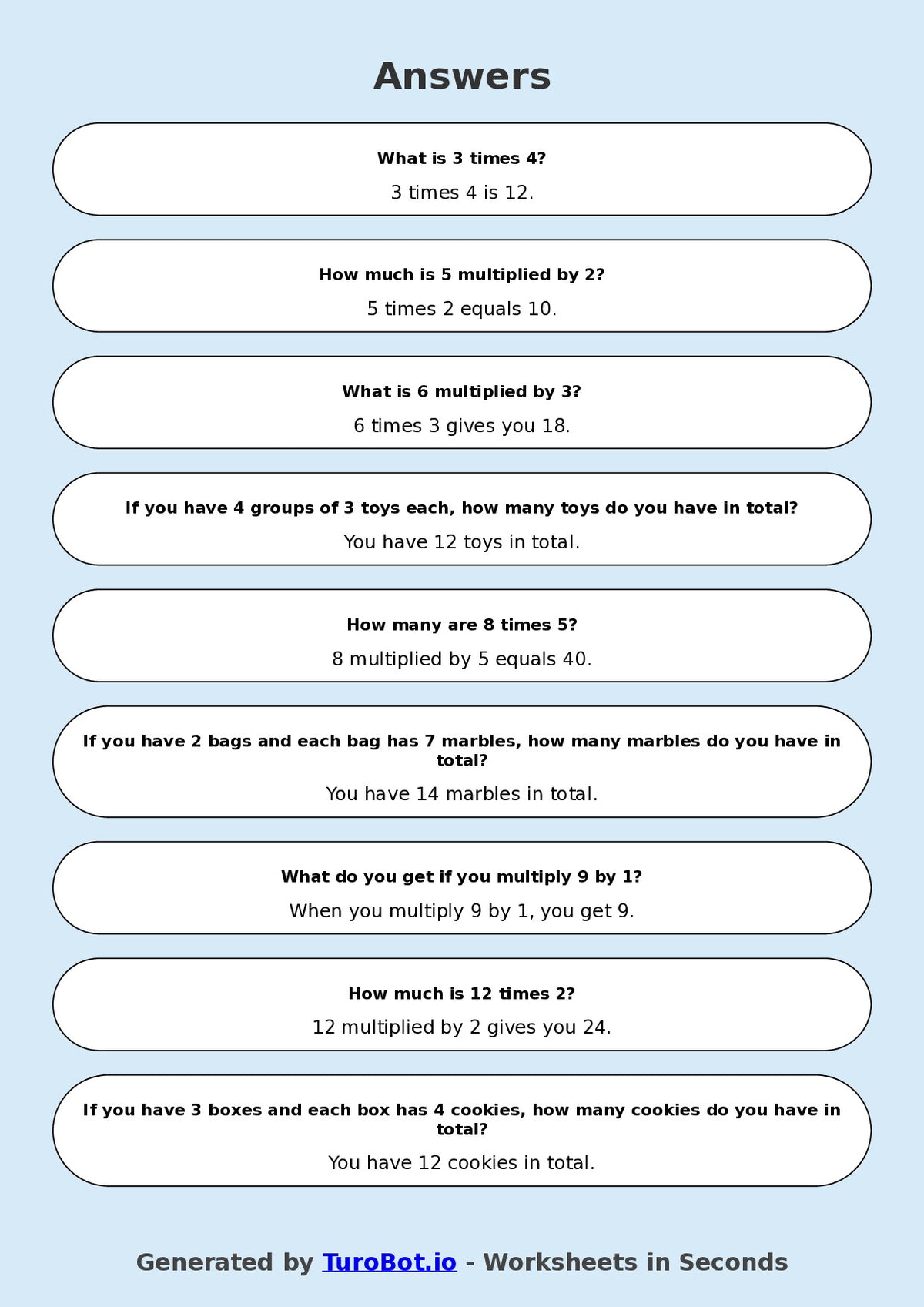 Math - Multiplication - Year 3 - Mixed Multiplication (2-12)