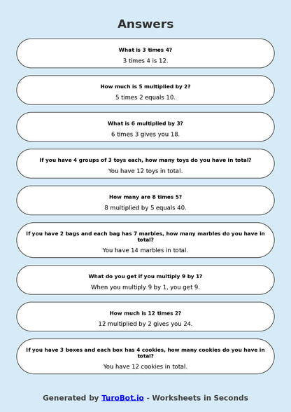 Math - Multiplication - Year 3 - Mixed Multiplication (2-12)