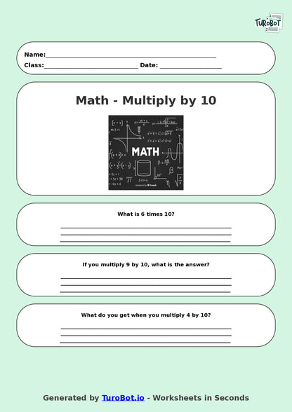Math - Multiplication - Year 3 - Multiply by 10