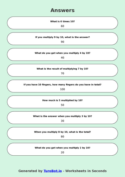 Math - Multiplication - Year 3 - Multiply by 10