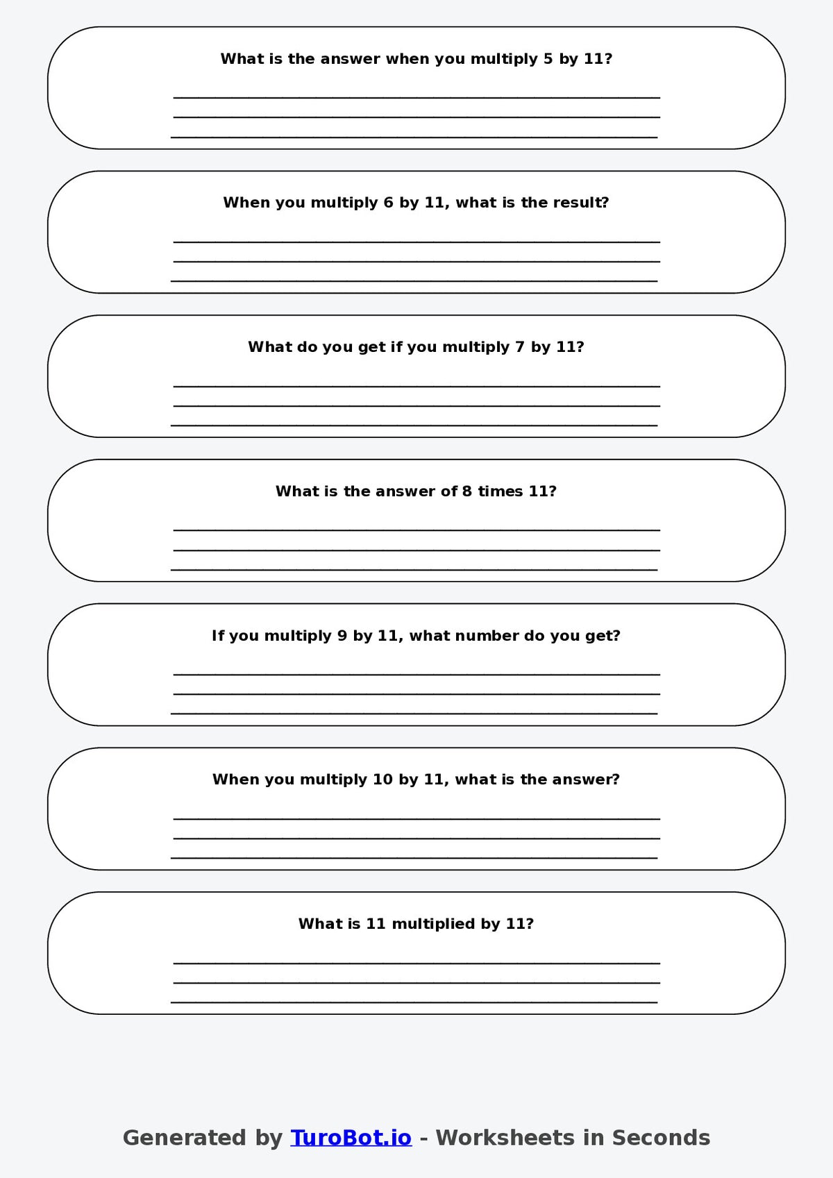 Math - Multiplication - Year 3 - Multiply by 11