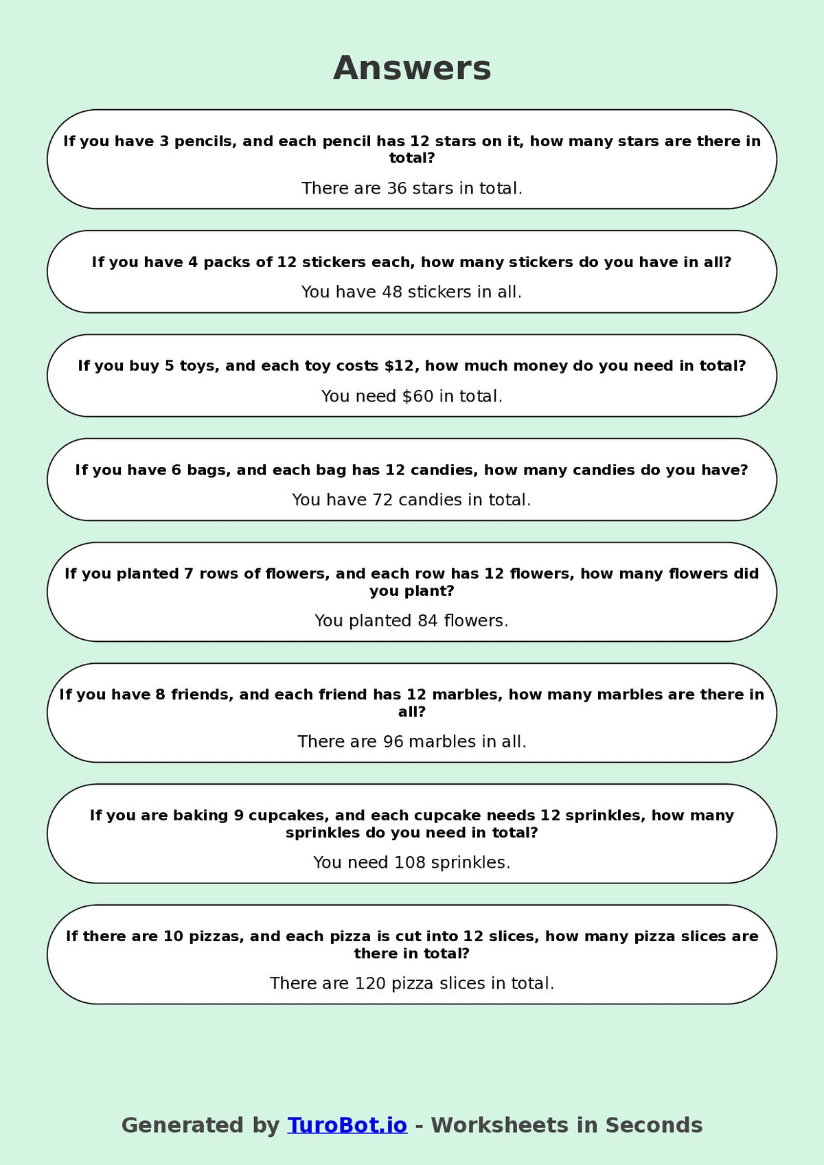 Math - Multiplication - Year 3 - Multiply by 12