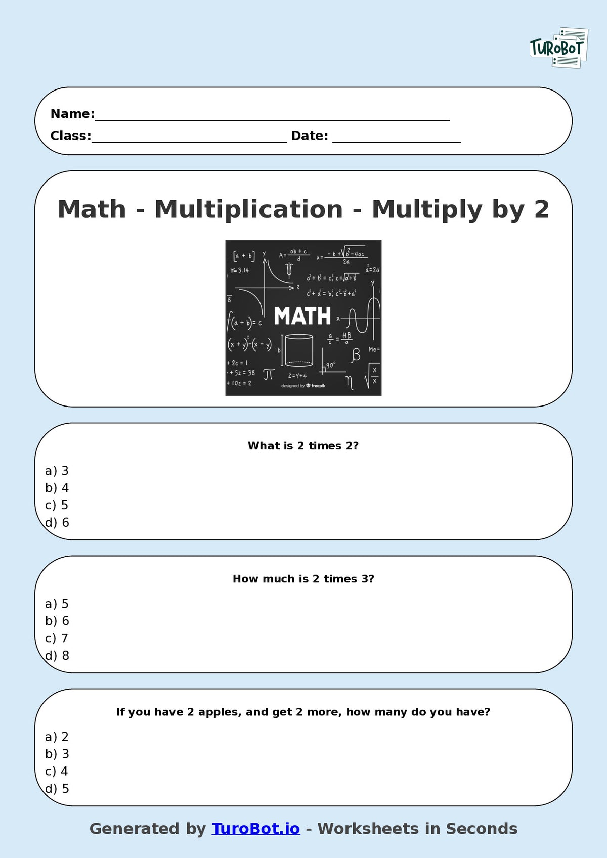 Math - Multiplication - Year 3 - Multiply by 2