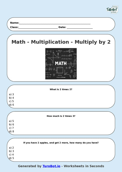 Math - Multiplication - Year 3 - Multiply by 2