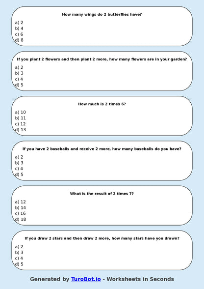 Math - Multiplication - Year 3 - Multiply by 2