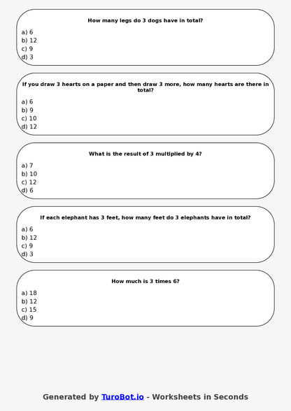 Math - Multiplication - Year 3 - Multiply by 3