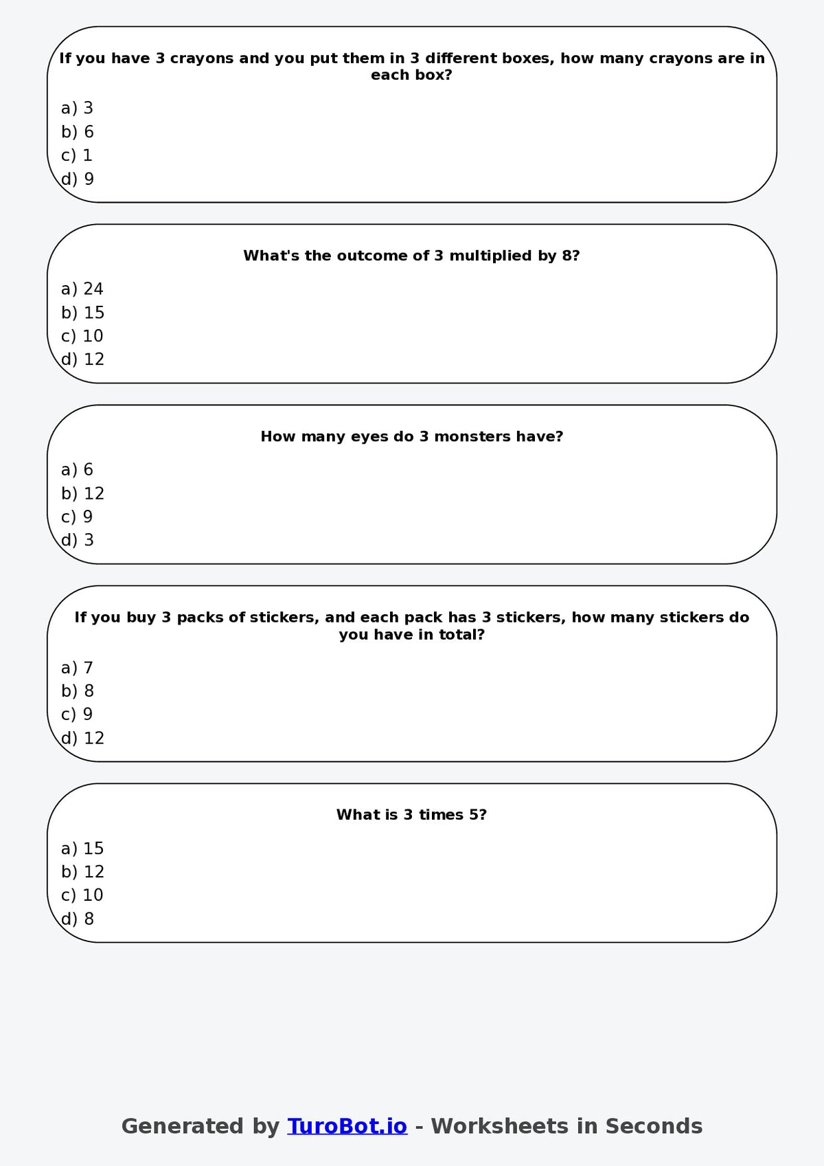 Math - Multiplication - Year 3 - Multiply by 3