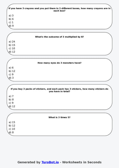 Math - Multiplication - Year 3 - Multiply by 3