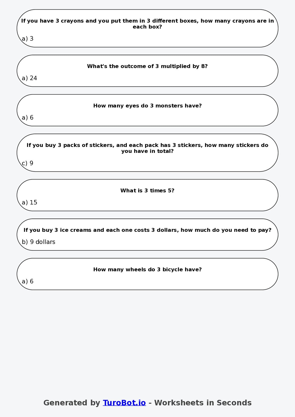 Math - Multiplication - Year 3 - Multiply by 3