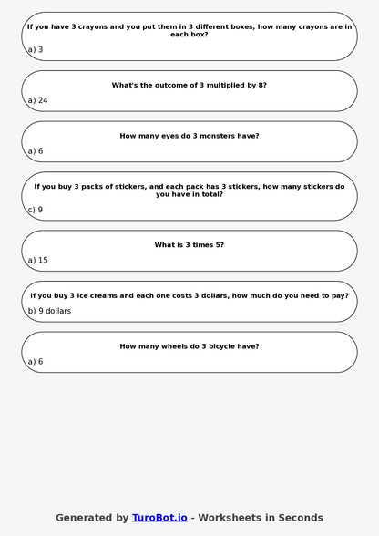 Math - Multiplication - Year 3 - Multiply by 3