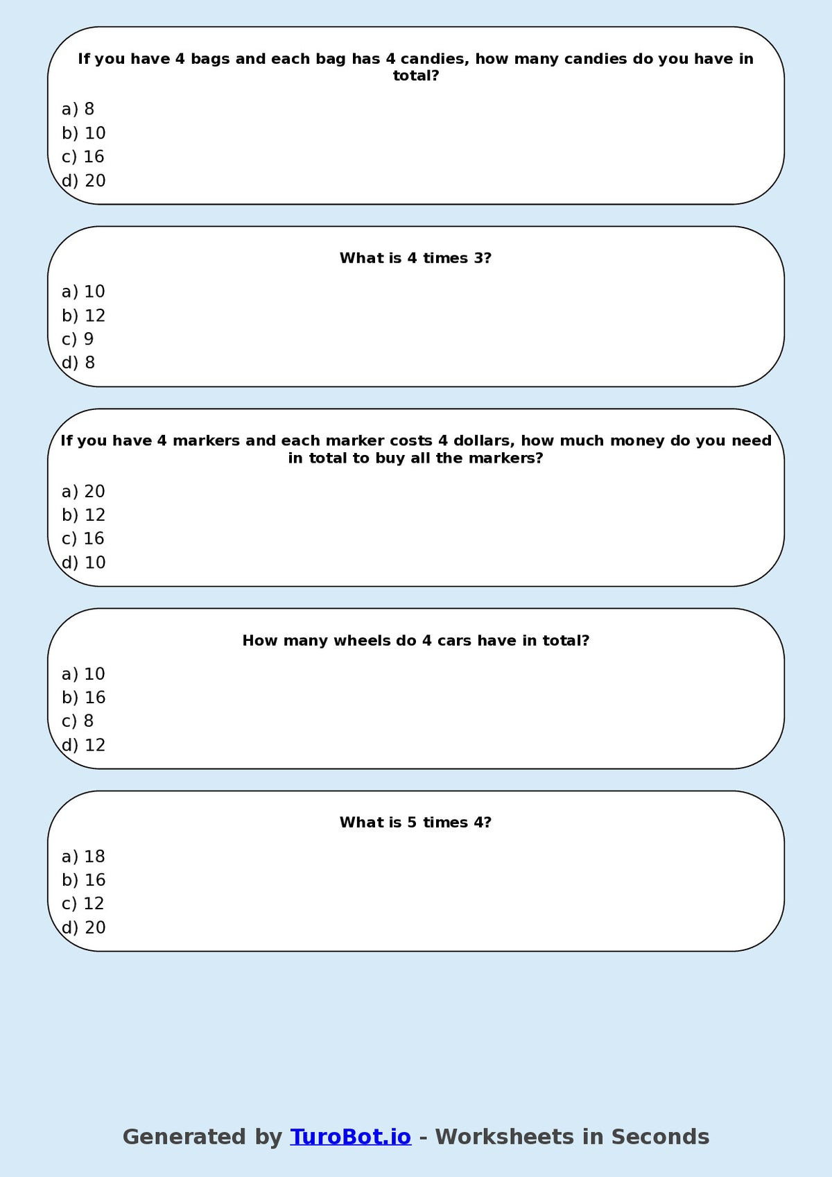 Math - Multiplication - Year 3 - Multiply by 4
