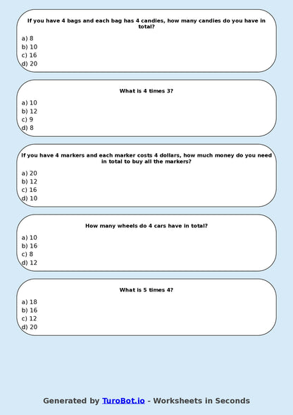 Math - Multiplication - Year 3 - Multiply by 4