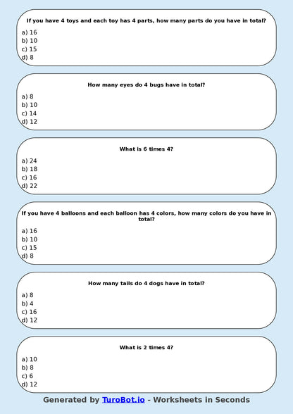 Math - Multiplication - Year 3 - Multiply by 4