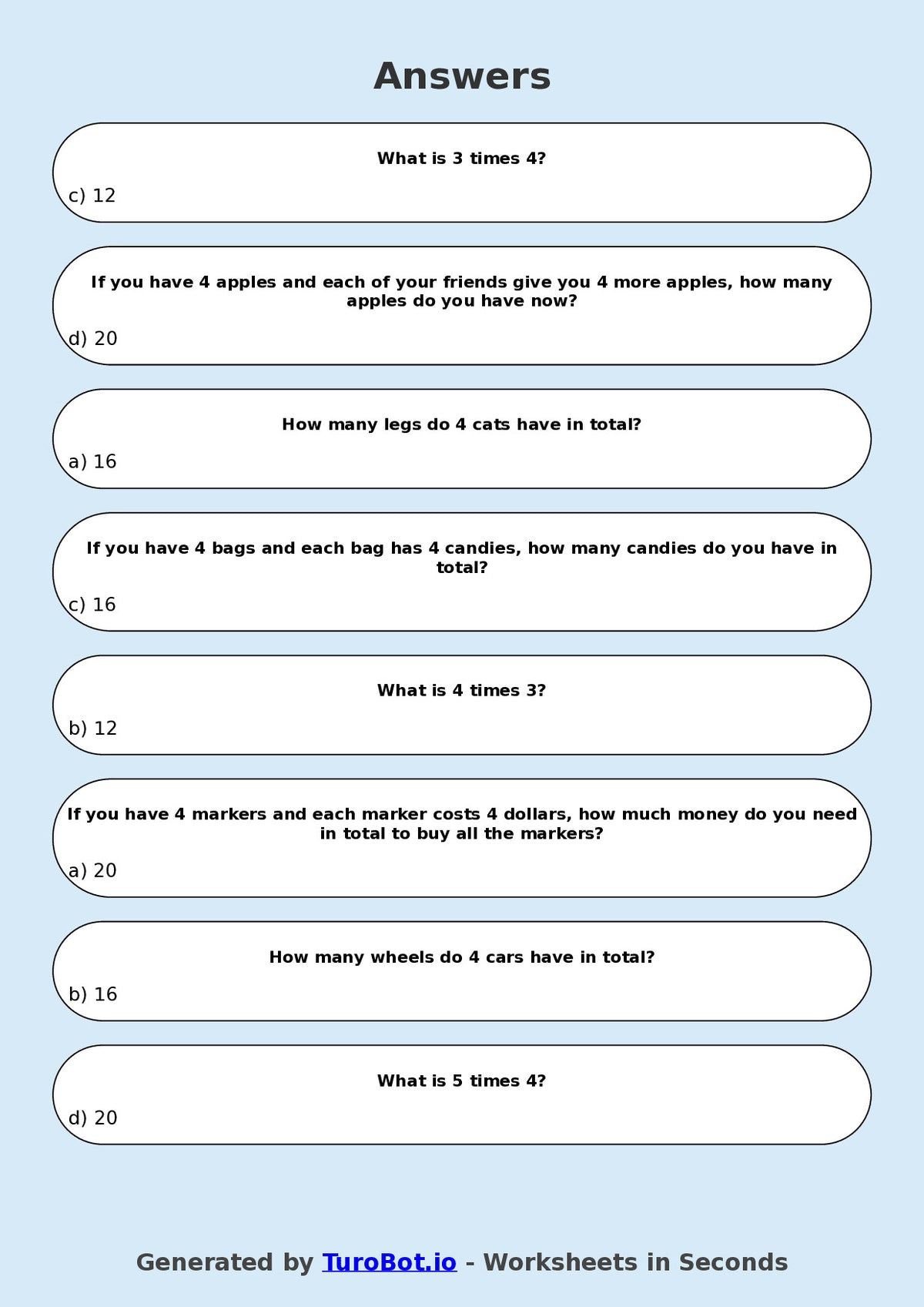 Math - Multiplication - Year 3 - Multiply by 4