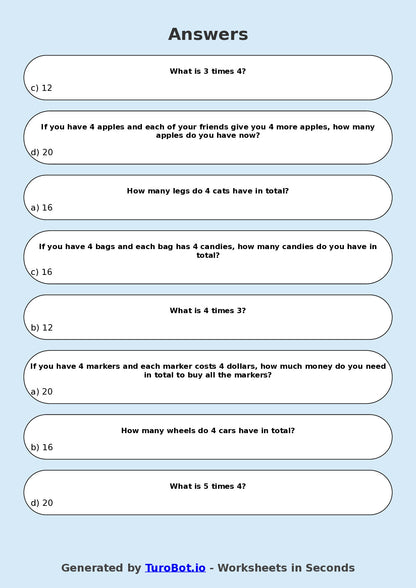 Math - Multiplication - Year 3 - Multiply by 4