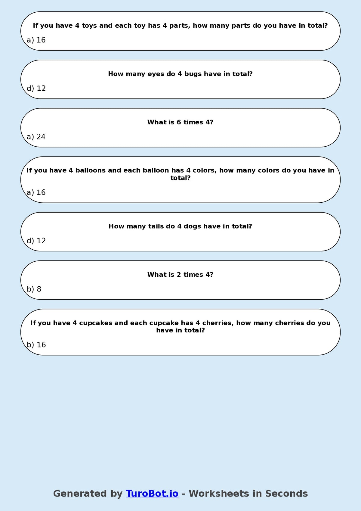 Math - Multiplication - Year 3 - Multiply by 4
