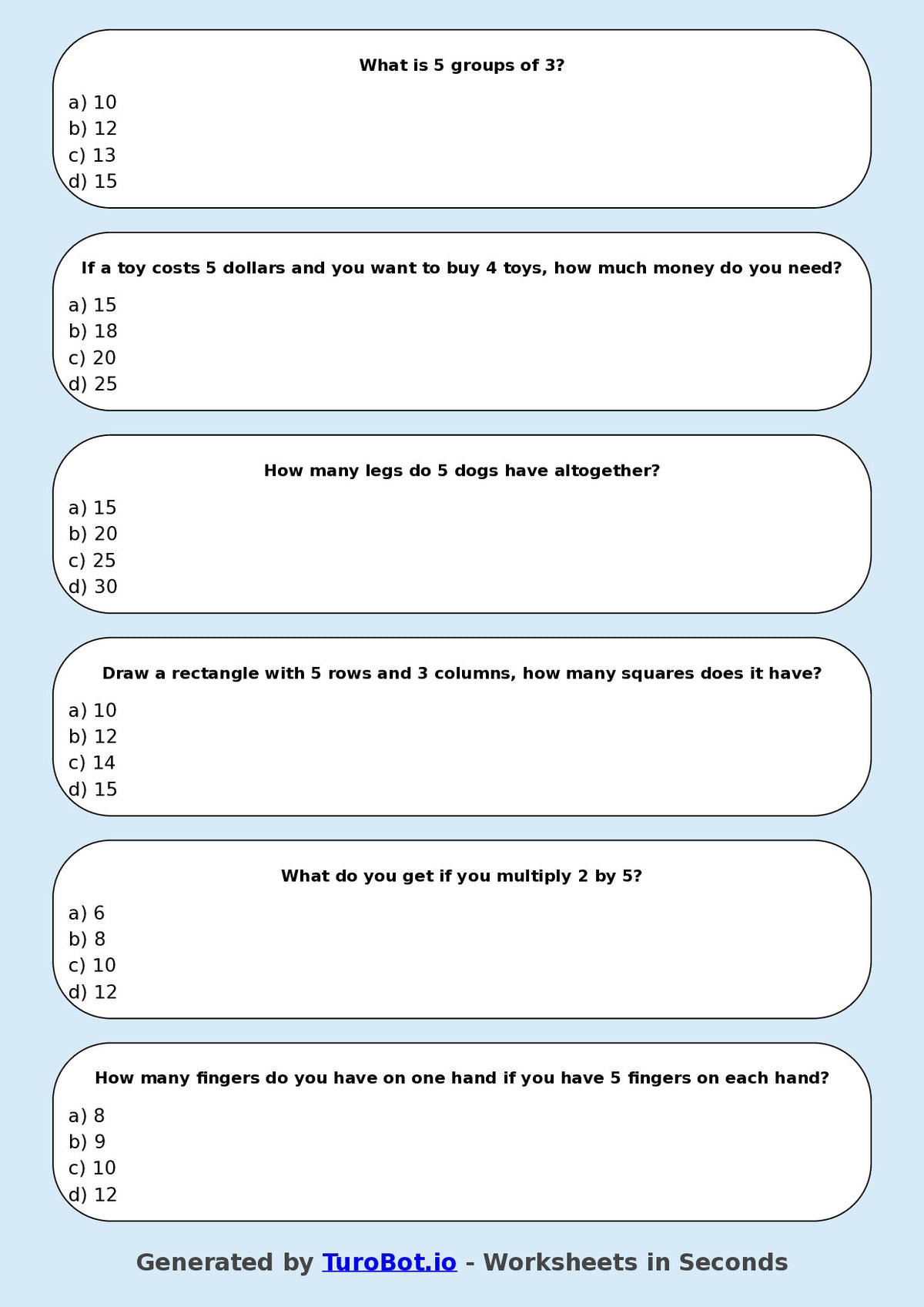 Math - Multiplication - Year 3 - Multiply by 5