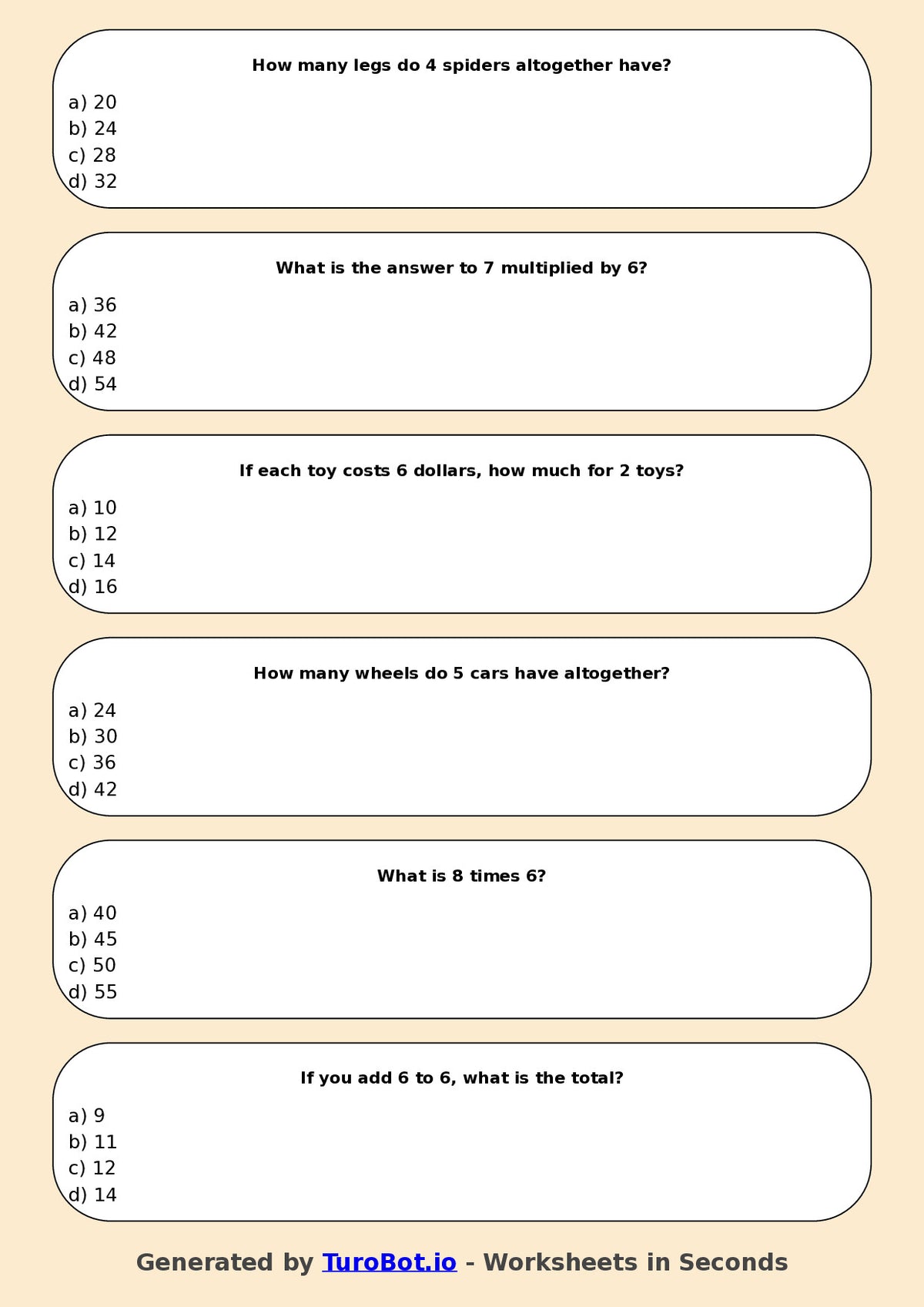 Math - Multiplication - Year 3 - Multiply by 6