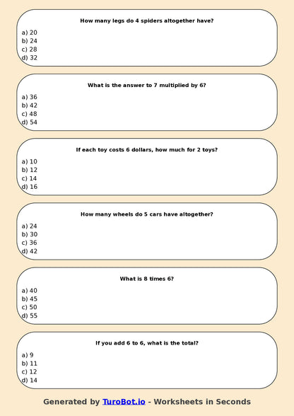 Math - Multiplication - Year 3 - Multiply by 6