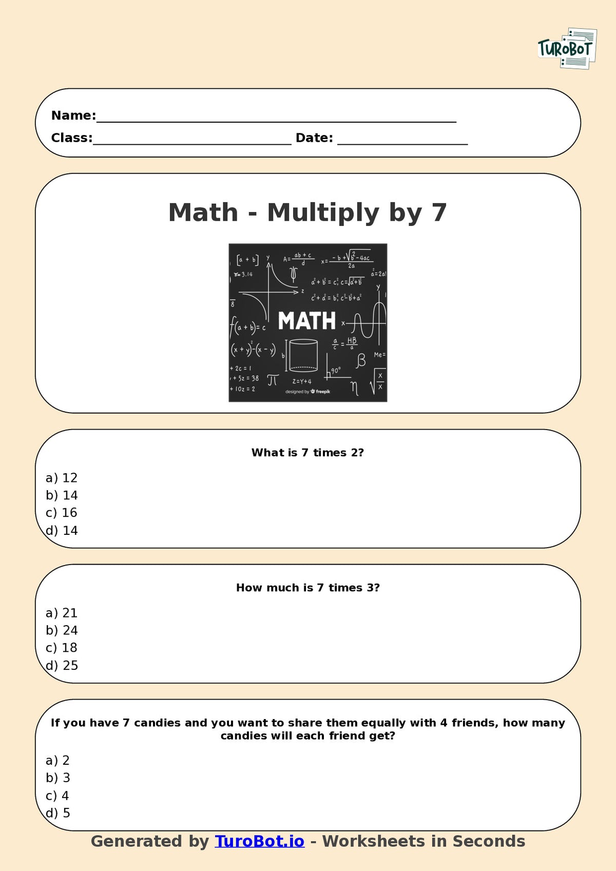 Math - Multiplication - Year 3 - Multiply by 7