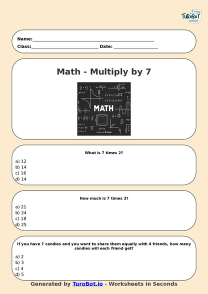 Math - Multiplication - Year 3 - Multiply by 7