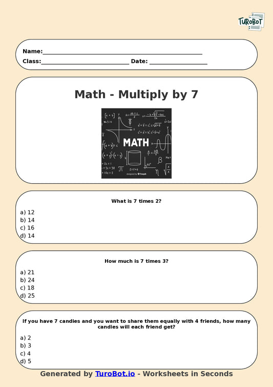 Math - Multiplication - Year 3 - Multiply by 7