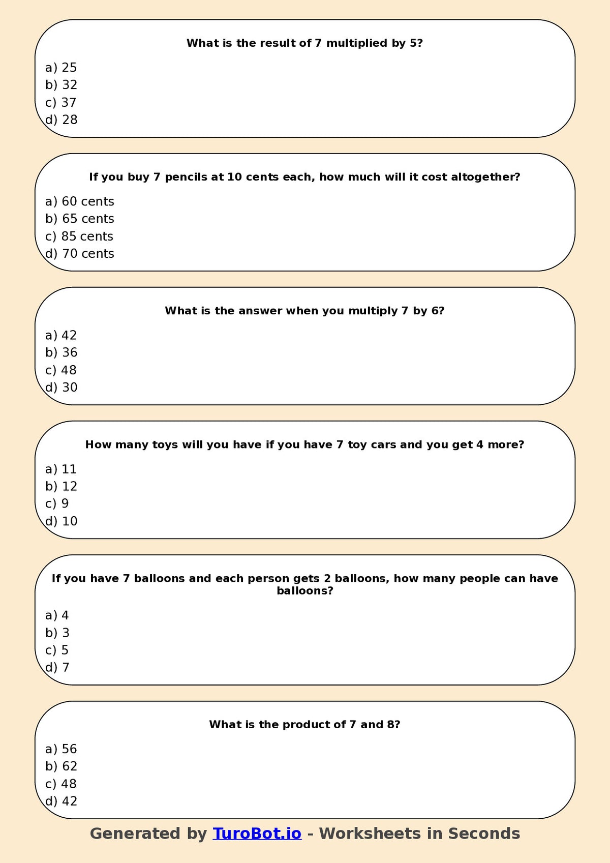 Math - Multiplication - Year 3 - Multiply by 7