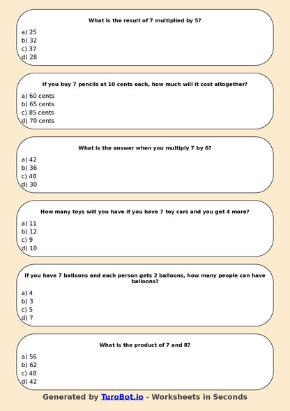 Math - Multiplication - Year 3 - Multiply by 7