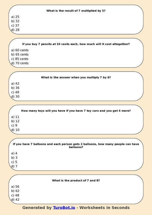 Math - Multiplication - Year 3 - Multiply by 7