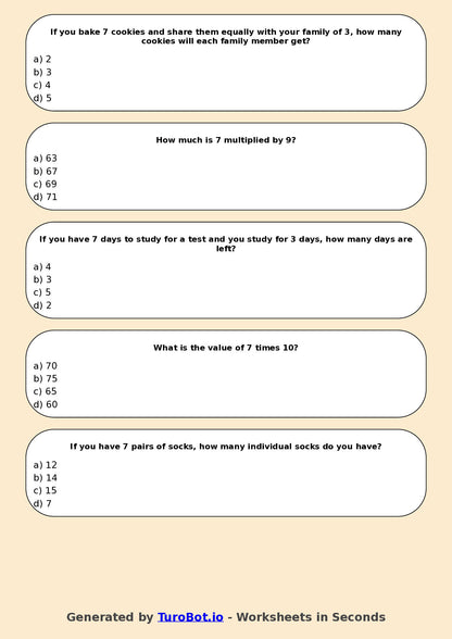 Math - Multiplication - Year 3 - Multiply by 7