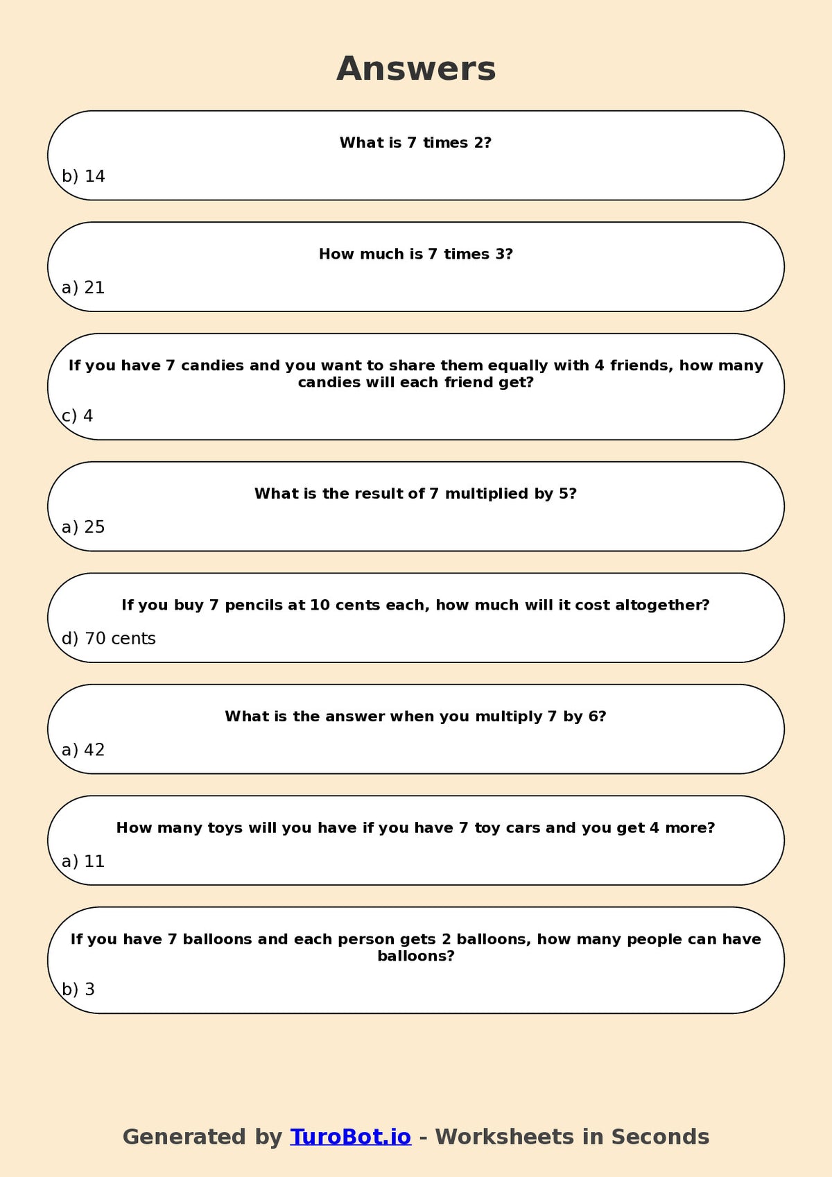 Math - Multiplication - Year 3 - Multiply by 7