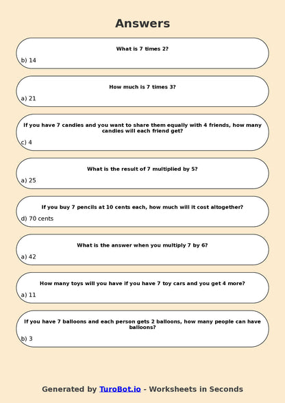 Math - Multiplication - Year 3 - Multiply by 7