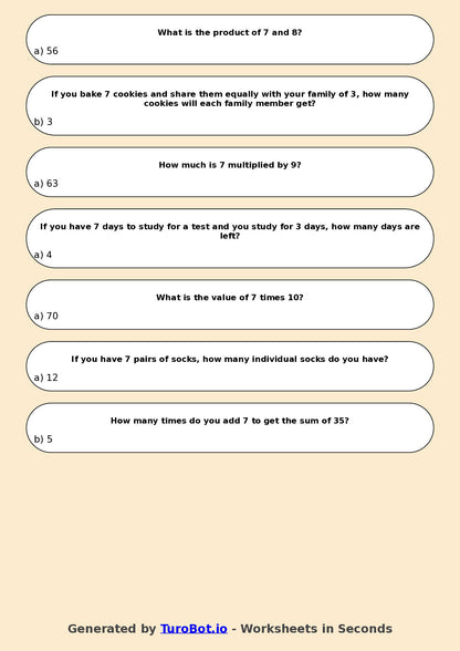 Math - Multiplication - Year 3 - Multiply by 7