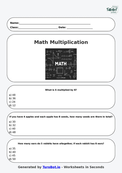 Math - Multiplication - Year 3 - Multiply by 8