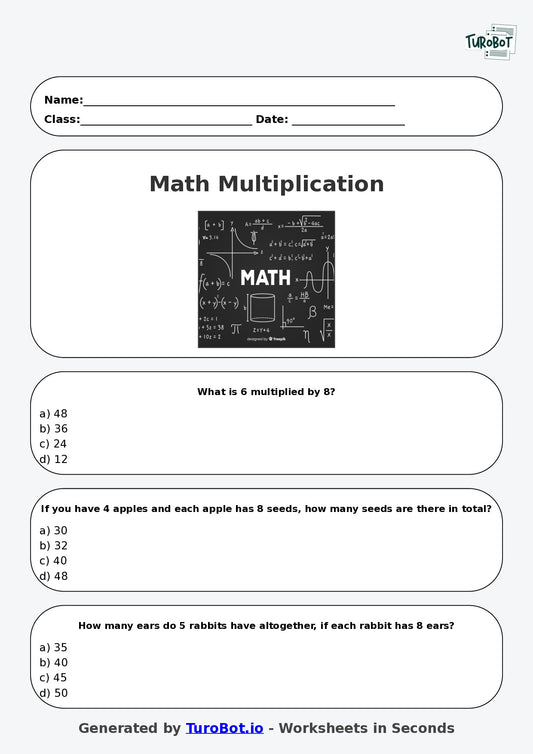 Math - Multiplication - Year 3 - Multiply by 8