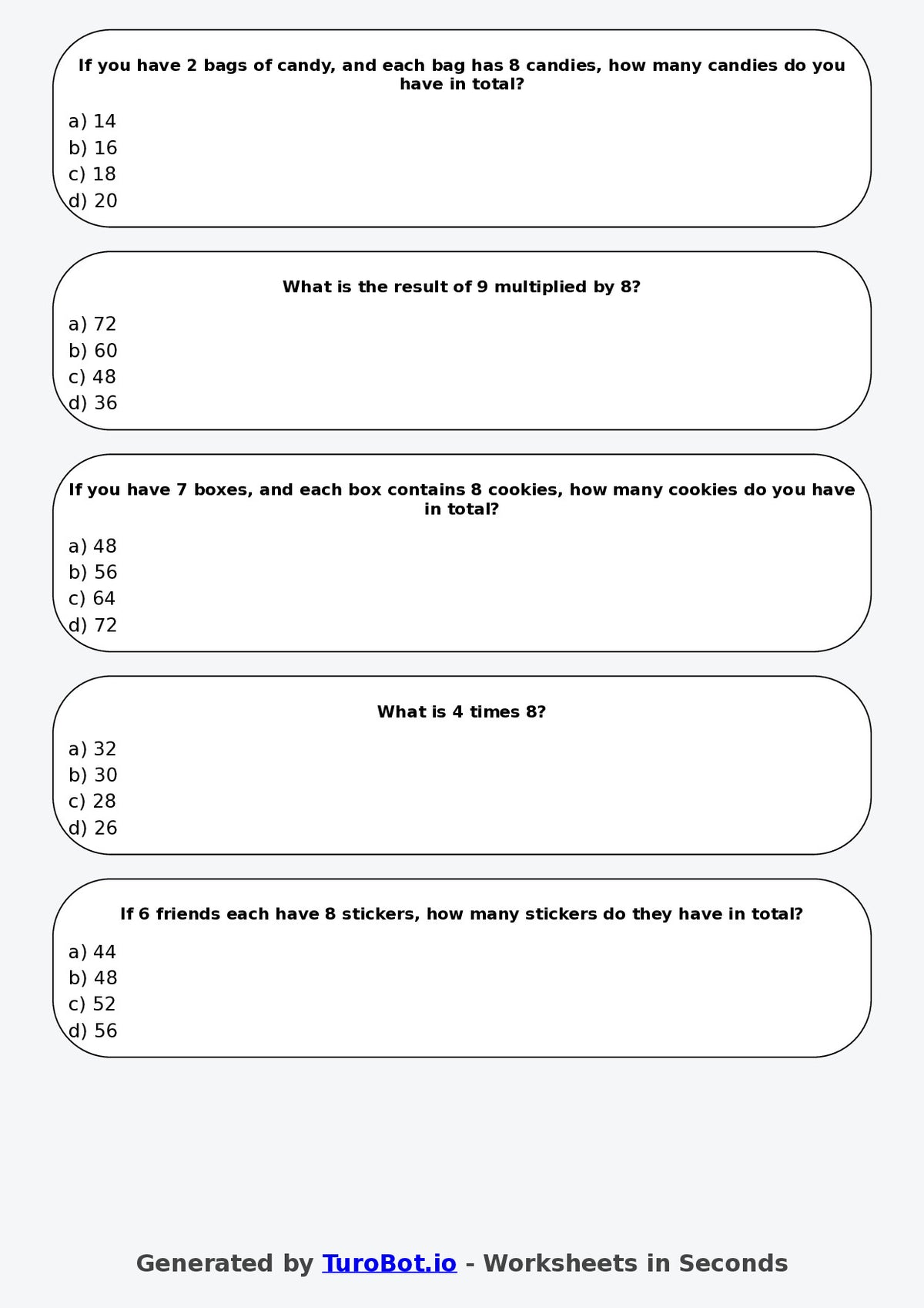 Math - Multiplication - Year 3 - Multiply by 8
