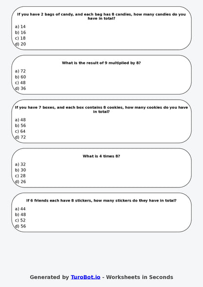 Math - Multiplication - Year 3 - Multiply by 8