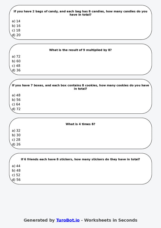 Math - Multiplication - Year 3 - Multiply by 8