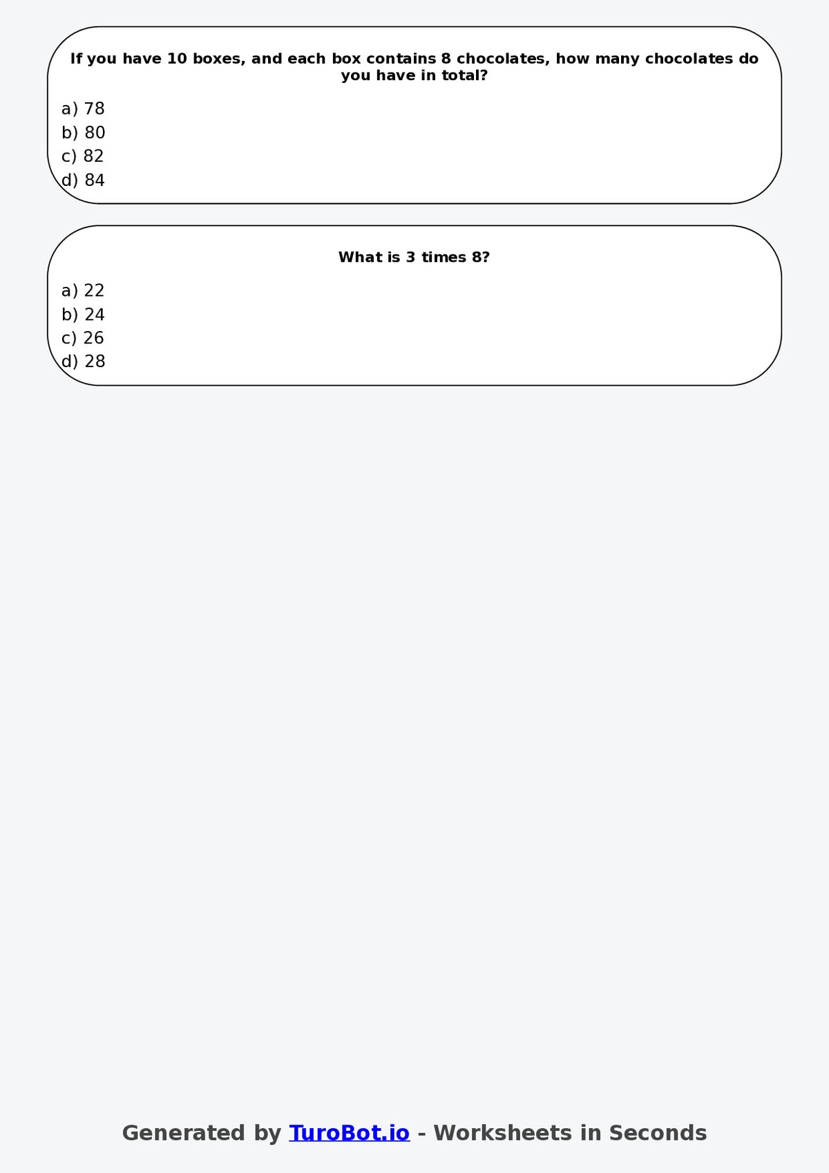 Math - Multiplication - Year 3 - Multiply by 8