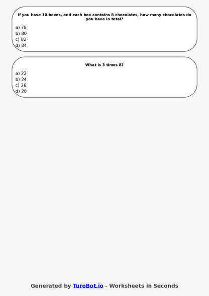 Math - Multiplication - Year 3 - Multiply by 8