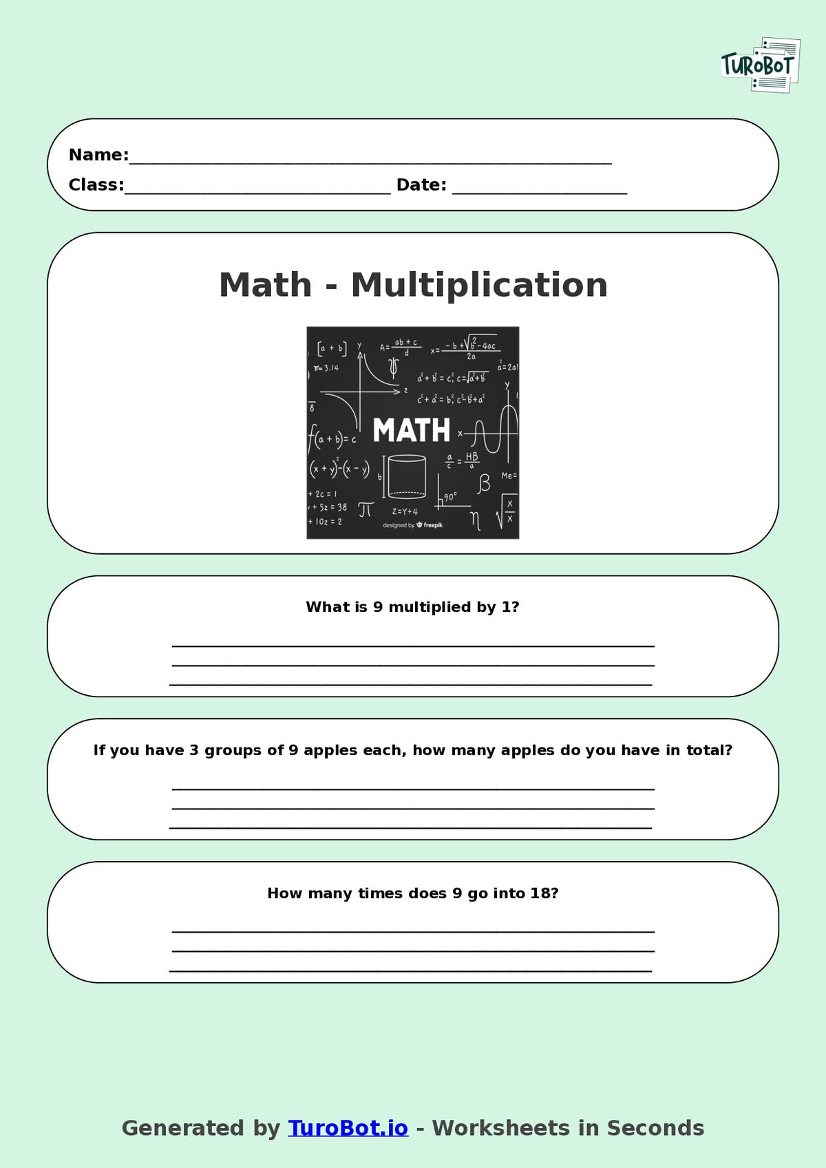 Math - Multiplication - Year 3 - Multiply by 9
