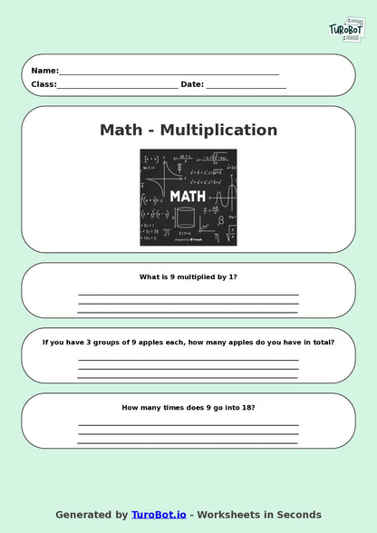 Math - Multiplication - Year 3 - Multiply by 9