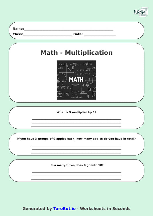 Math - Multiplication - Year 3 - Multiply by 9